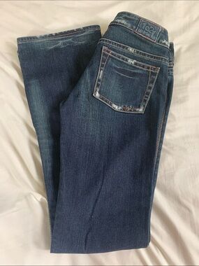 Vintage 1921 Dark Blue Distressed Flare Denim Jeans Y2K
